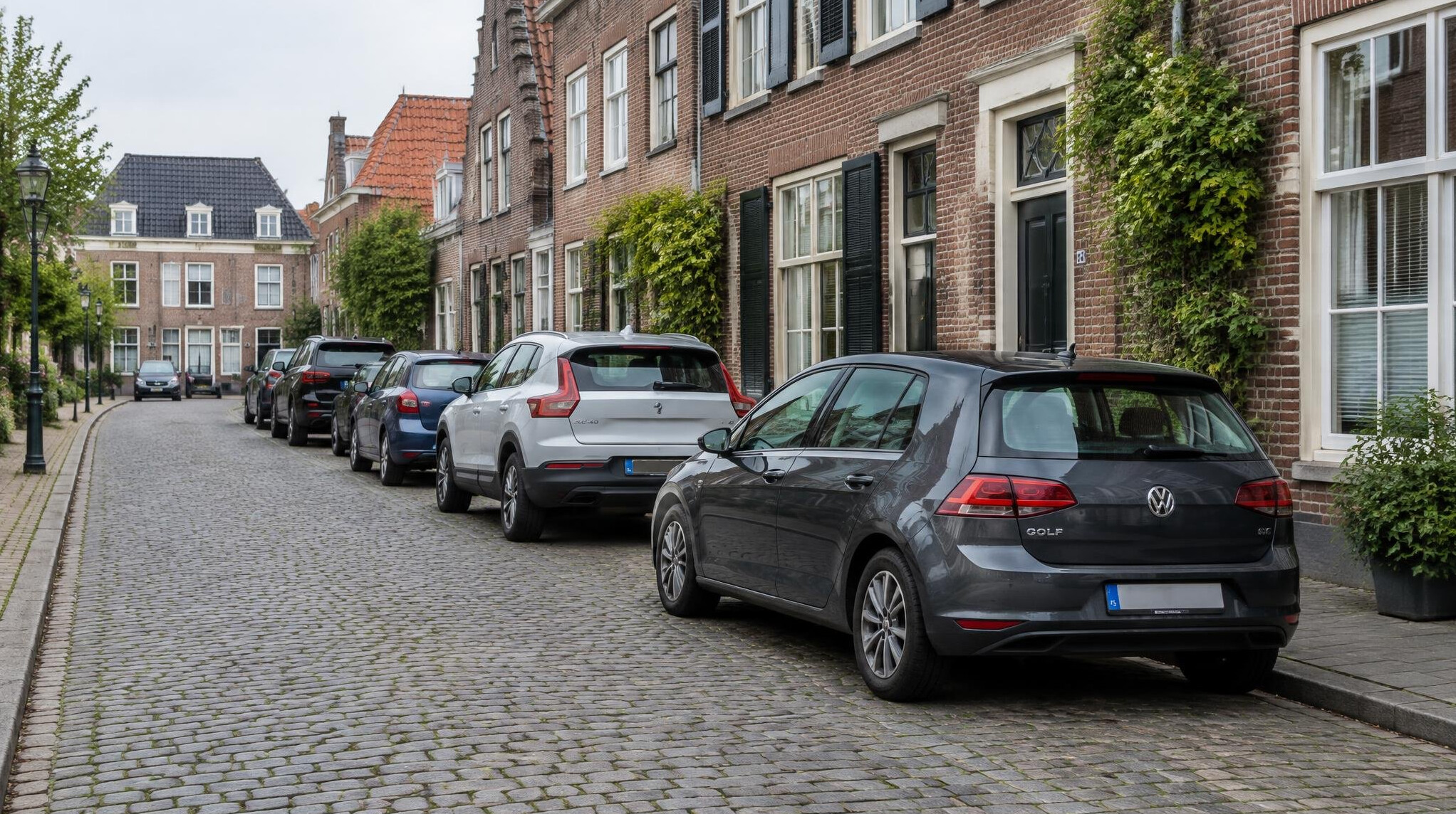 Cars parked along a city street